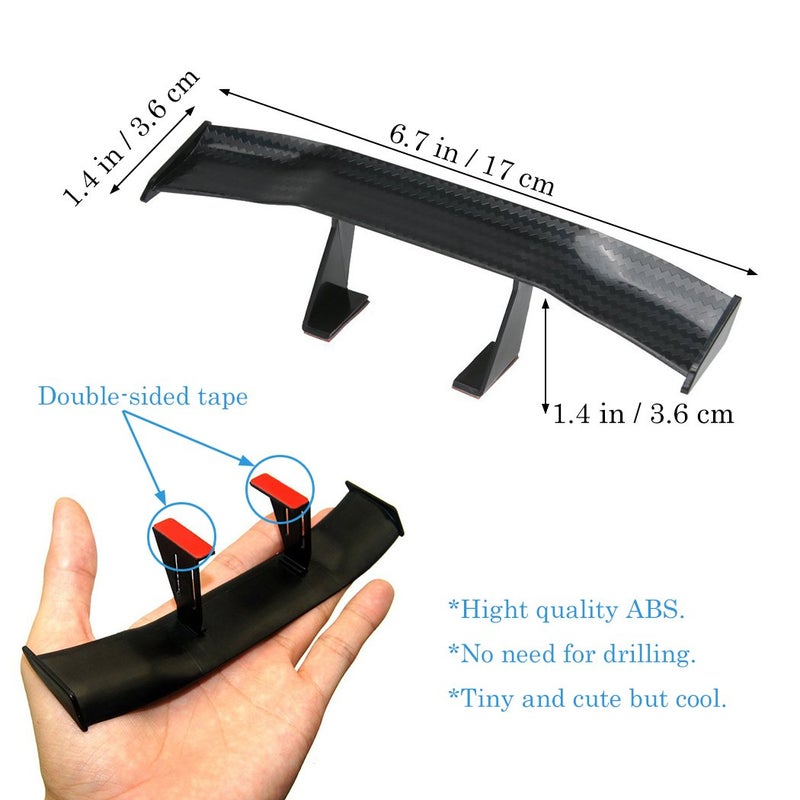 CREATIEE-PRO 3Pcs Universal Car Mini Spoiler Wing, Creatiee Auto Car Tail Wing Mini Auto Carbon Fiber Texture Decoration Without Perforation Tail Decoration, 6.7 Inch(Black) - Image 2